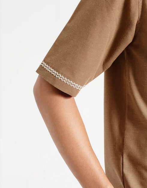 EMBROIDERY CAMP COLLAR IRISH LINEN SHIRT
